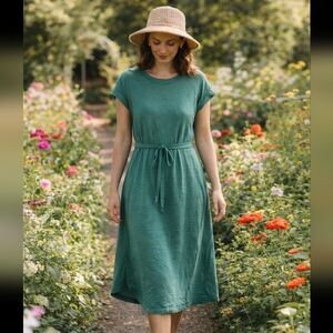 J.Crew Sea Green Midi Dress With Tie Waist Size M Soft Casual Minimalist